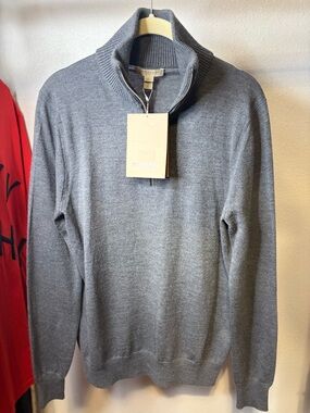 Burberry Men's Gray Quarter-Zip Merino Sweater